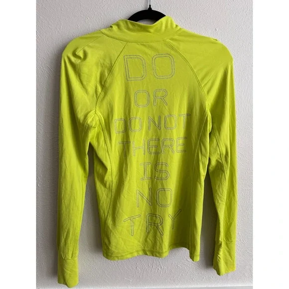 RARE Star Wars Yoda Neon Green Quarter Zip Pullover Quote Athletic Workout Sml - Picture 2 of 3
